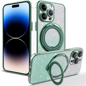 For iPhone 14 Pro Compatible with MagSafe TPU Case Glitter Powder Rotating Kickstand Phone Cover with Lens Film