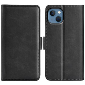 For iPhone 14 Plus 6.7 inch Double Magnetic Clasp Textured Leather Case Stand Wallet Drop-proof Phone Cover