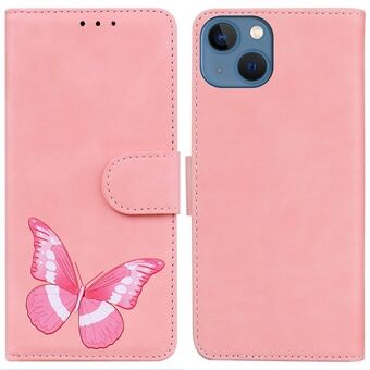 For iPhone 14 Plus 6.7 inch Skin-touch Feeling Leather Flip Phone Case Butterfly Pattern Printing Design Magnetic Closure Wallet Book Stand Cover