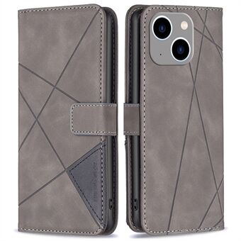 BINFEN COLOR BF Imprinting Pattern Series-2 for iPhone 14 Plus 6.7 inch 05 Imprinting Geometric Pattern PU Leather Wallet Cover Shockproof Anti-drop Cell Phone Stand Case