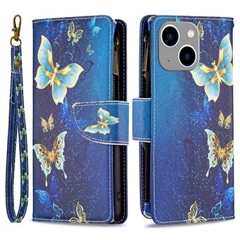 BF Pattern Printing Leather Series-4 for iPhone 14 Plus 6.7 inch, 03 Style Zipper Pocket PU Leather Case Anti-scratch Wallet Stand Phone Cover