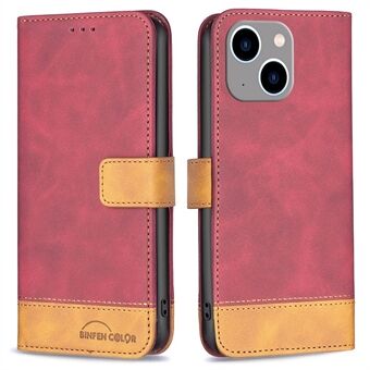 BINFEN COLOR BF Leather Case Series-7 for iPhone 14 Plus 6.7 inch, Style 11 PU Leather Matte Phone Cover Color Splicing Wallet Stand Case