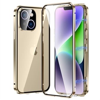For iPhone 14 Plus Magnetic Phone Case Full Protection Phone Cover Metal + Tempered Glass Shockproof Case with Self-Locking Buckle