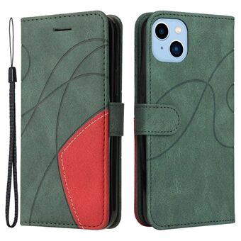 KT Leather Series-1 for iPhone 14 Plus 6.7 inch Wallet Stand PU Leather Case Dual-color Splicing Magnetic Clasp Phone Cover
