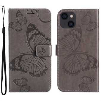 KT Leather Series-2 for iPhone 14 Plus 6.7 inch Butterfly Imprinted PU Leather Case Scratch-resistant Phone Wallet Stand Flip Cover