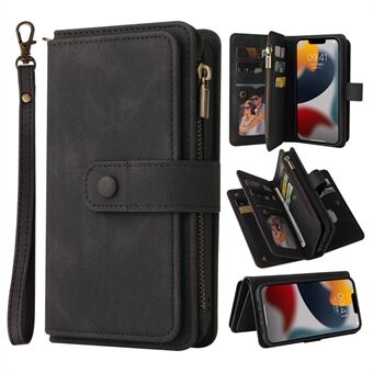 For iPhone 14 Plus 6.7 inch KT Multi-Functional Series-2 PU Leather Multiple Card Slots Case Zipper Pocket Wallet Stand Skin-touch Phone Cover