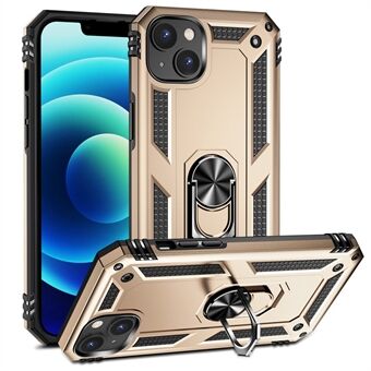For iPhone 14 Plus 6.7 inch Ring Kickstand Hybrid TPU + PC Case Anti-drop Phone Cover with Car Mount Metal Sheet