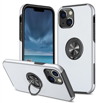 For iPhone 14 Plus 6.7 inch Hard PC+Soft TPU Hybrid Case Ring Car Mount Kickstand Protective Phone Cover