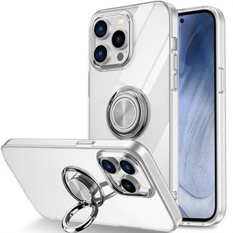 For iPhone 14 Plus 6.7 inch Non-Yellowing Soft TPU Phone Case Rotating Ring Kickstand Drop-proof Anti-scratch Phone Cover - Transparent
