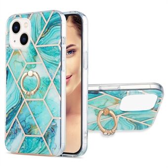 For iPhone 14 Plus 6.7 inch YB IMD Series-7 Electroplating Splicing Marble Pattern IMD Case Soft TPU Cover with Built-in Kickstand