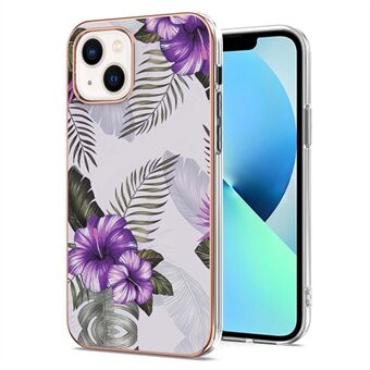 For iPhone 14 Plus 6.7 inch YB IMD Series-1 Electroplating Edge Soft Touch TPU Case IMD Marble Floral Pattern Anti-fall Protective Shell