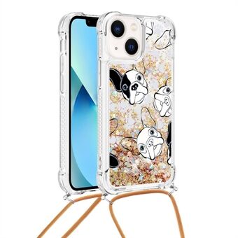 YB Quicksand Series-5 for iPhone 14 Plus 6.7 inch Liquid Quicksand Pattern Printing Phone Case TPU Phone Shell with Hanging Rope