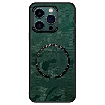 For iPhone 14 Plus Magnetic Wireless Charging Protective Cover Leather + PC + TPU Camouflage Phone Case with Built-in Metal Sheet