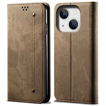For iPhone 14 Plus Scratch-resistant Flip Leather Case Shockproof Phone Wallet Cover Jeans Cloth Texture