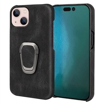 For iPhone 14 Plus Ring Holder Kickstand Bump Proof PU Leather Coated PC Cover Phone Case