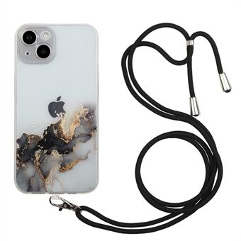 Phone Case for iPhone 14 Plus, Marble Pattern Anti-fall Embossing TPU Protector with Lanyard