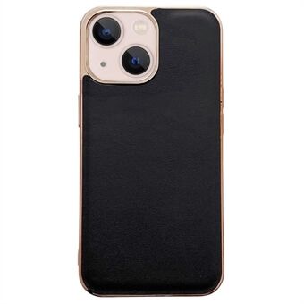 For iPhone 14 Plus Genuine Leather+TPU+PC+Aramid Fiber Phone Case Anti-drop Electroplating Cover