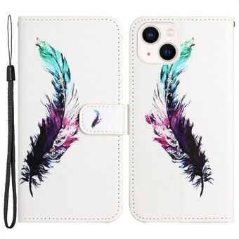 For iPhone 14 Plus Cross Texture Wallet Anti-wear Phone Cover PU Leather 3D Pattern Printing Foldable Stand Case with Strap