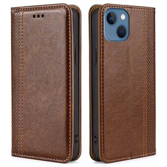 For iPhone 14 Plus PU Leather Plaid Pattern Folio Case Stand Card Slot Magnetic Auto Closing Flip Cover