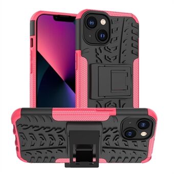 For iPhone 14 Plus Hard PC Soft TPU Shockproof Phone Case Cool Tyre Pattern Kickstand Protective Cover