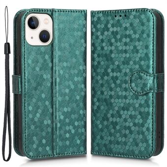 For iPhone 14 Plus Foldable Stand Wallet Case Dot Pattern Imprinted TPU+PU Leather Folio Flip Shell
