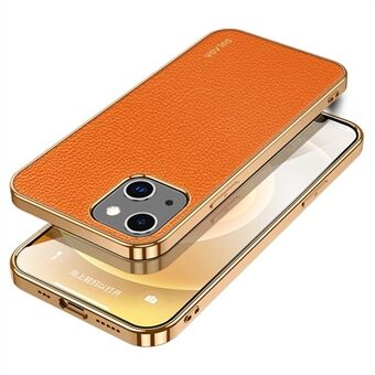 SULADA for iPhone 14 Plus Litchi Texture Electroplating Anti-fall PU Leather Coated PC + TPU Cell Phone Case