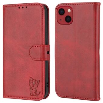 For iPhone 14 Plus Happy Cat Pattern Imprinted PU Leather Case, Wallet Stand Magnetic Clasp Phone Cover