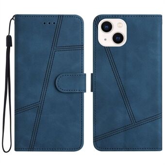 For iPhone 14 Plus Skin-touch Feeling Vintage PU Leather Phone Cover Lines Imprinted Drop-proof Flip Stand Shell Case with Wallet