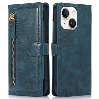Anti-fall Phone Case For iPhone 14 Plus Zipper Pocket Wallet Stand Scratch-resistant PU Leather Phone Flip Cover with Magnetic Buckle