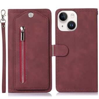 For iPhone 14 Plus Rotating Makeup Mirror PU Leather Case Zipper Pocket Phone Wallet Stand Folio Flip Cover