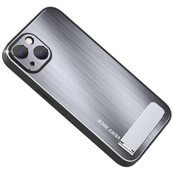 For iPhone 14 Plus Kickstand Phone Case TPU Frame Brushed Aluminium Alloy Anti-scratch Back Cover