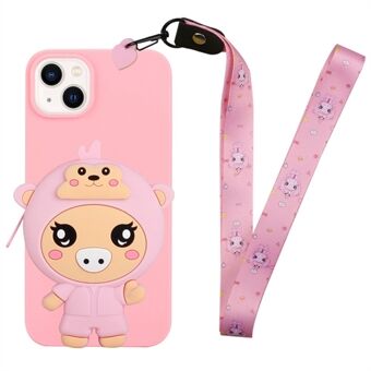 For iPhone 14 Plus Anti-Fall Phone Case Shockproof TPU Phone Cover with Silicone Zippered Pocket / Lanyard