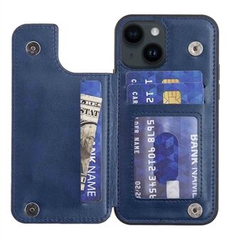 For iPhone 14 Plus V-Shape Retro Texture Card Holder Phone Cover PU Leather Coated TPU Kickstand Case