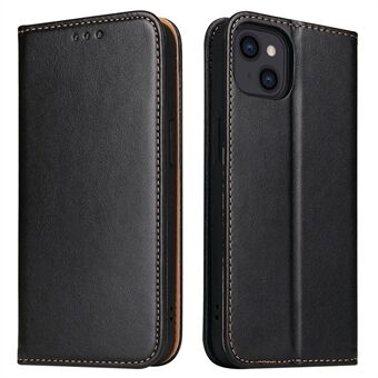 FIERRE SHANN for iPhone 14 Plus Anti-fall Phone Case Stand Auto-absorbed Magnetic Closure PU Leather Protective Phone Wallet Cover