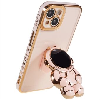 For iPhone 14 Plus Anti-drop TPU Cover 6D Electroplating Phone Case Shell with Astronaut Shaped Kickstand