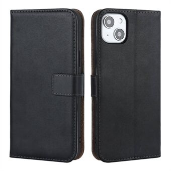 For iPhone 14 Plus Wallet Supporting Stand Shockproof Mobile Phone Shell Cover Genuine Leather Flip Cell Phone Case