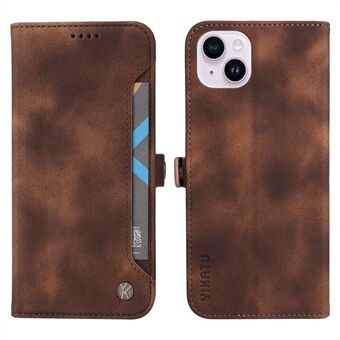 YIKATU YK-002 Phone Case for iPhone 14 Plus, Outer Card Slot Design Impact Resistant Skin-touch Feeling PU Leather Wallet Stand Shell