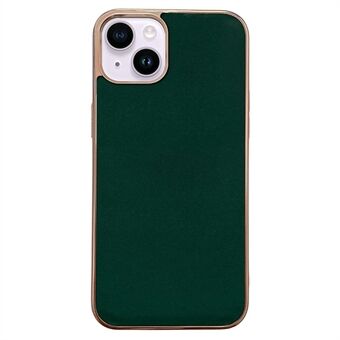 Silky Series Drop-proof Back Cover for iPhone 14 Plus, Nano Electroplating Genuine Leather Coated TPU Anti-scratch Case