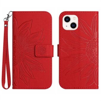 Flip Phone Case for iPhone 14 Plus, HT04 Imprinted Sunflower Viewing Stand PU Leather Skin-Touch Magnetic Wallet Cover with Strap