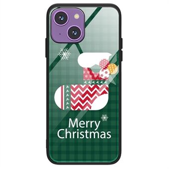 For iPhone 14 Plus Cute Christmas Pattern Printing Protective Back Cover TPU + Tempered Glass Anti-Scratch Drop-proof Case - SD