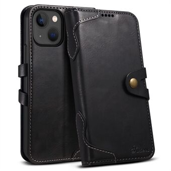 SUTENI Q03 Series Shockproof Phone Case for iPhone 14 Plus, PU Leather Button Closure Flip Stand Wallet Protective Cover