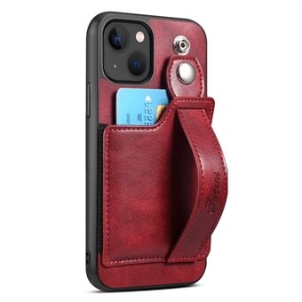 SUTENI H12 Series for iPhone 14 Plus Anti-scratch Phone Case with Retractable Wristband Card Holder Leather Coated PC + TPU Phone Cover Kickstand