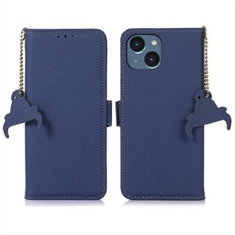 Genuine Leather Case for iPhone 14 Plus, Bump Proof Side Magnetic Closure Phone Case RFID Blocking Wallet Phone Cover with Stand