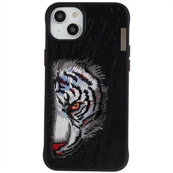 NIMMY For iPhone 14 Plus Animal Pattern Embroidery Phone Case PU Leather+TPU+PC Soft Shockproof Protective Cover