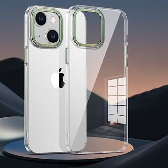 For iPhone 14 Plus Drop Proof Transparent PC Hard Back Cover with Metal Buttons and Electroplating Camera Lens Cover