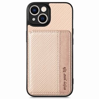 For iPhone 14 Plus Impact Resistant Carbon Fiber Texture RFID Blocking Phone Case Wallet Kickstand PU Leather Coated PC+TPU Magnetic Cover