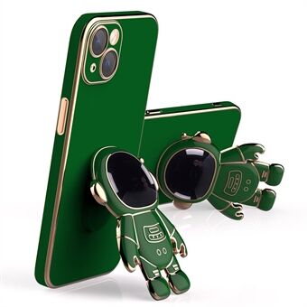 For iPhone 14 Plus Mobile Phone Cover Electroplating Edge Rear Lens Film Phone Case with Astronaut Kickstand