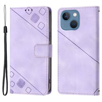 PT005 YB Imprinting Series-6 PU Leather Case for iPhone 14 Plus Skin Touch Wallet Stand Protective Cover