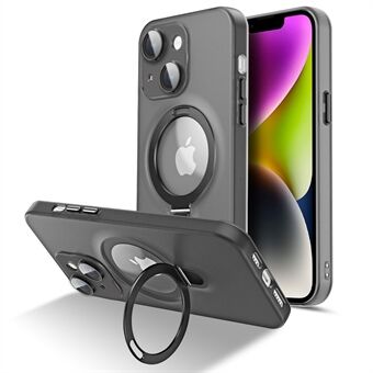 For iPhone 14 Plus Magnetic Phone Case Kickstand PC+TPU Matte Phone Cover with Glass Lens Protector