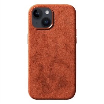 For iPhone 14 Plus Scratch Proof Back Shell Alcantara Suede Coated PC Phone Case with Metal Button